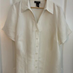 Lane Bryant Cream Short Sleeve Button-Front Blouse 20 Old Money Quiet Luxury